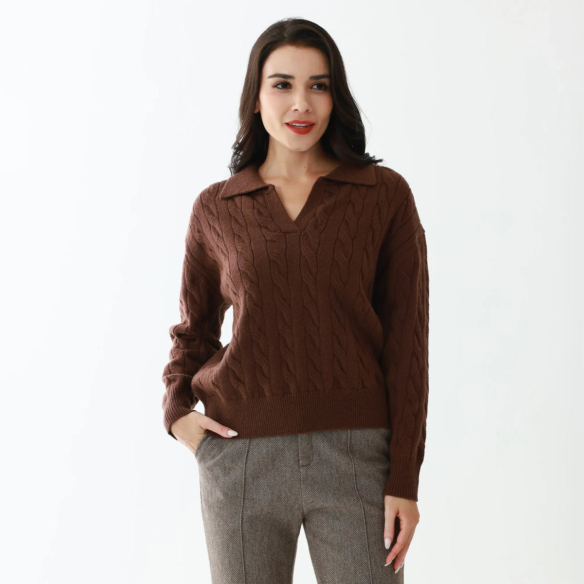 Coffee Elegant Jacquard Sweater for Women Image