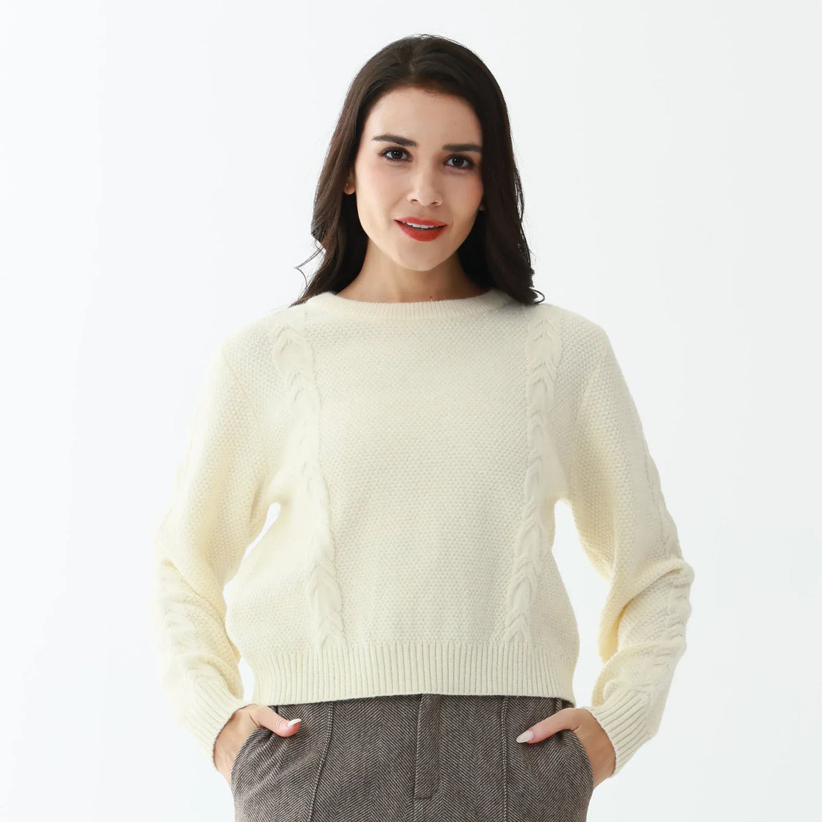 Beige Elegant Jacquard Sweater for Women Image