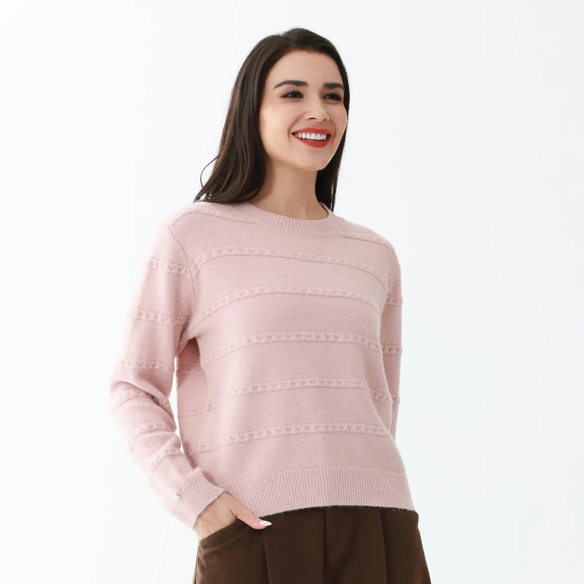 Pink Elegant Jacquard Sweater for Women Image