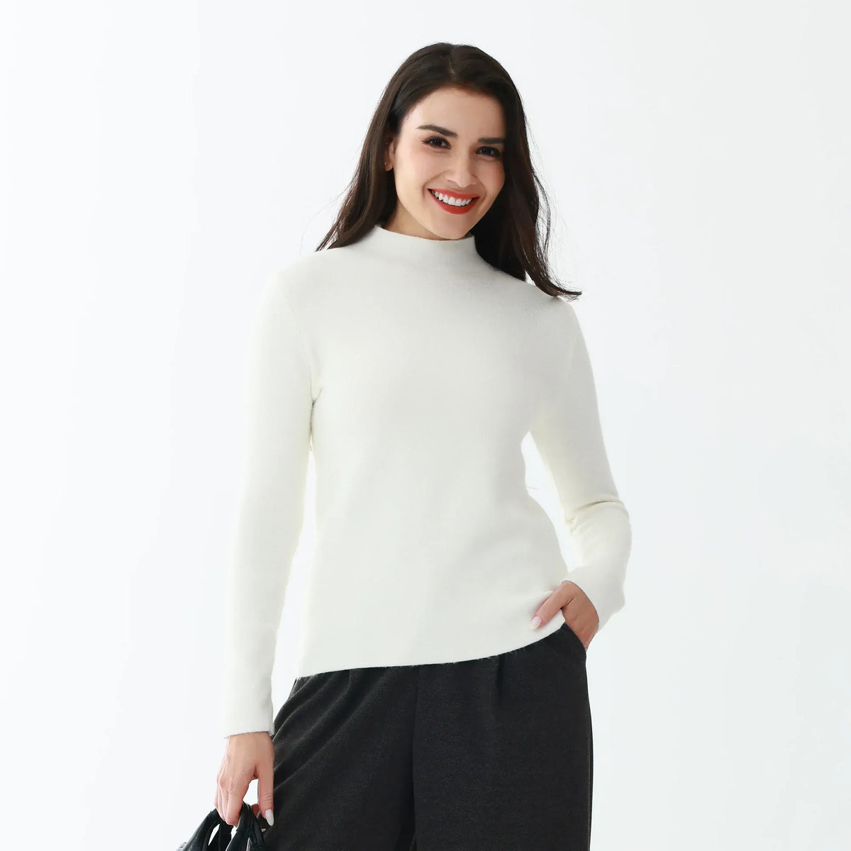 Off White Elegant Plain Sweater for Women Image