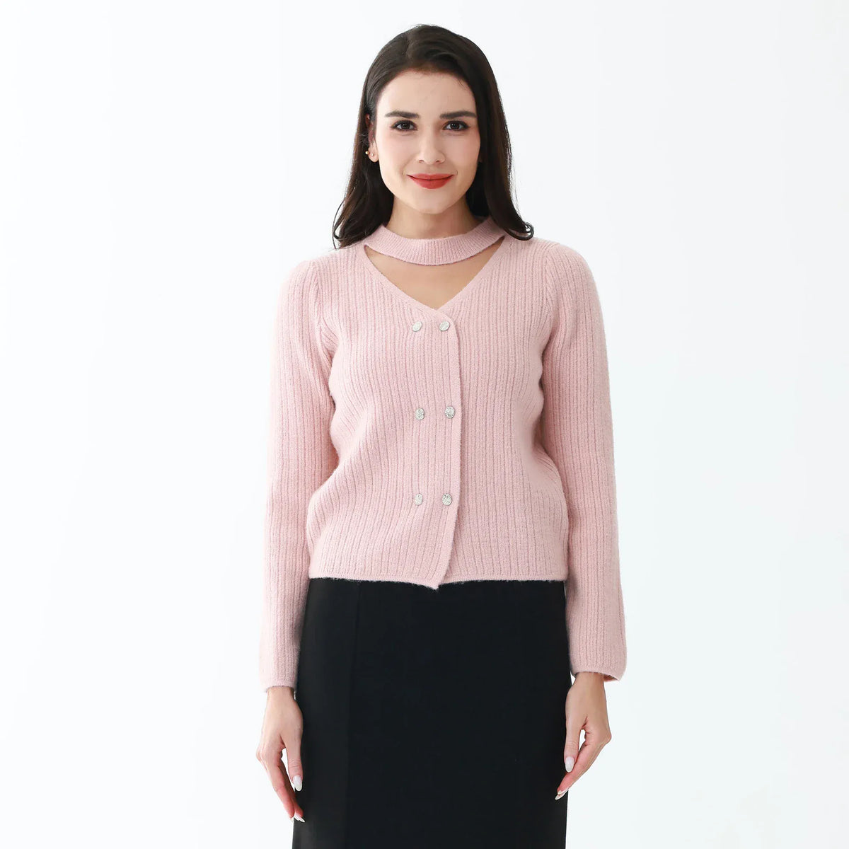 Pink Elegant Jacquard Sweater for Women Image