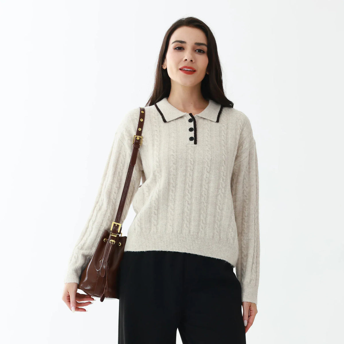 Beige Elegant Jacquard Sweater for Women Image