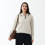 Beige Elegant Jacquard Sweater for Women Image