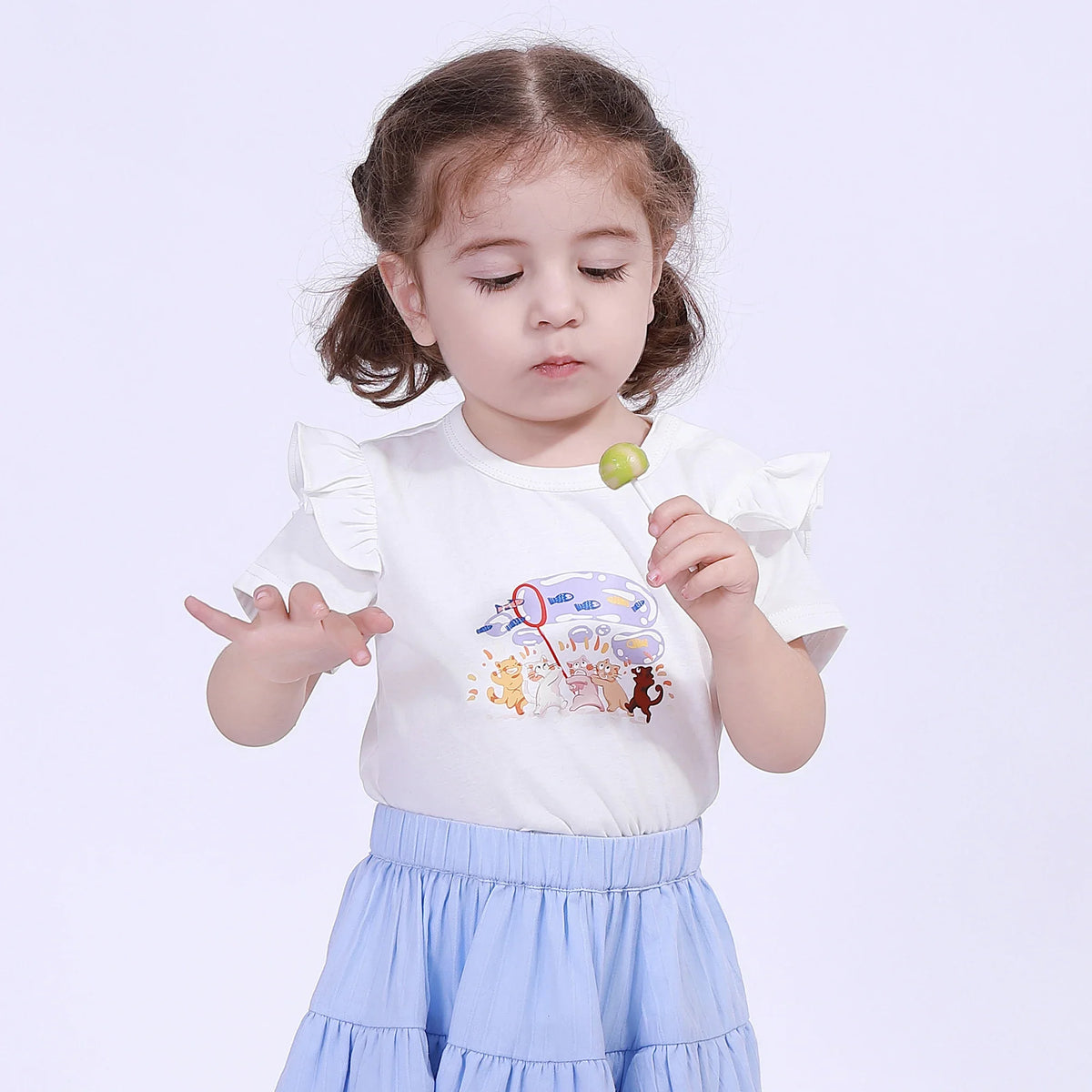 Off White Printed T.Shirt for Baby Girl Image