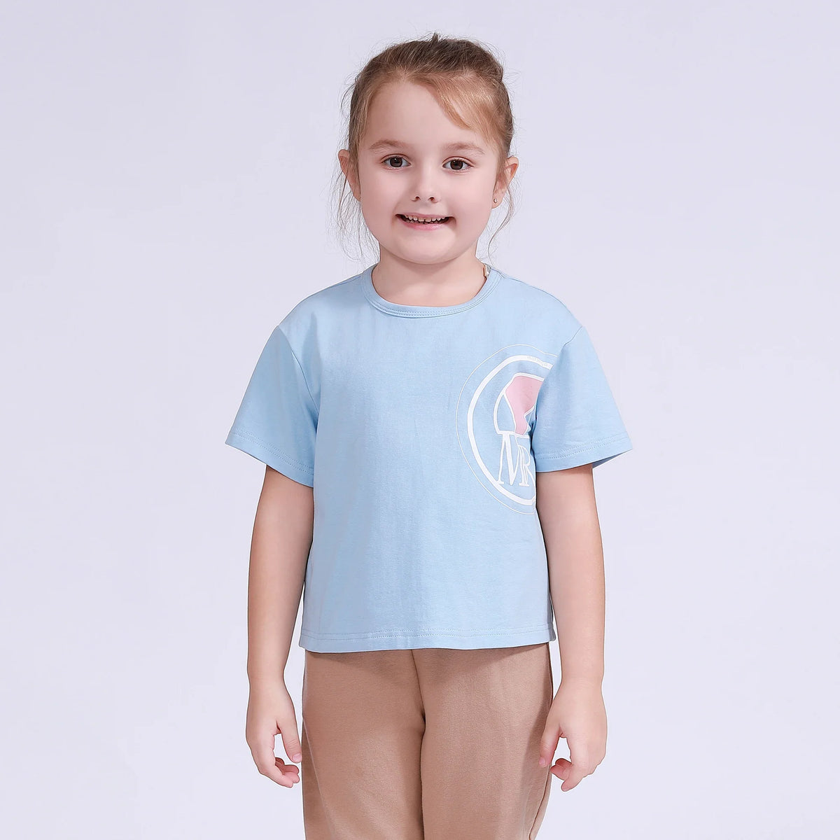 Light Blue Printed T.Shirt for Girls Image