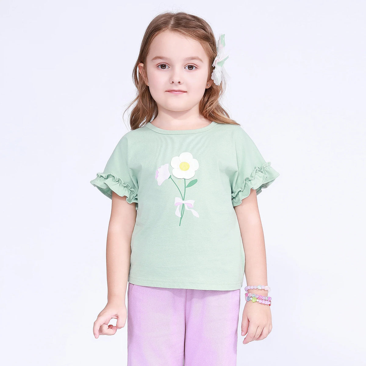 Green Floral T.Shirt for Girls Image