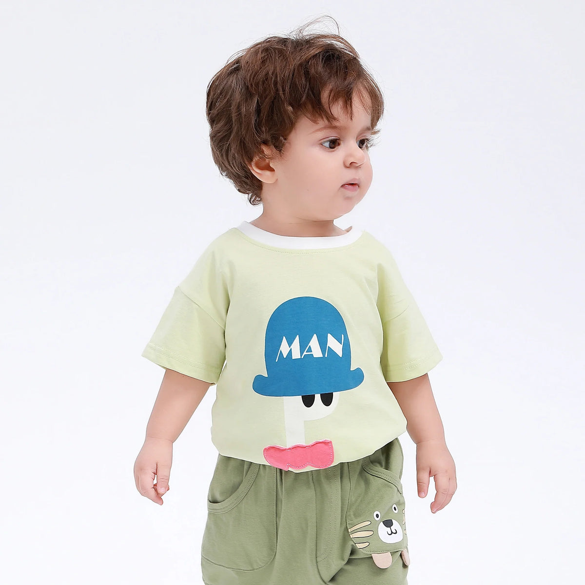 Green Printed Street Look T.Shirt for Baby Boy Image