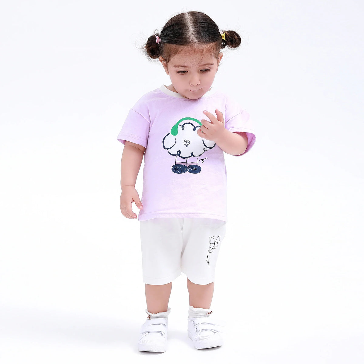 Purple Printed Street Look T.Shirt for Baby Girl Image