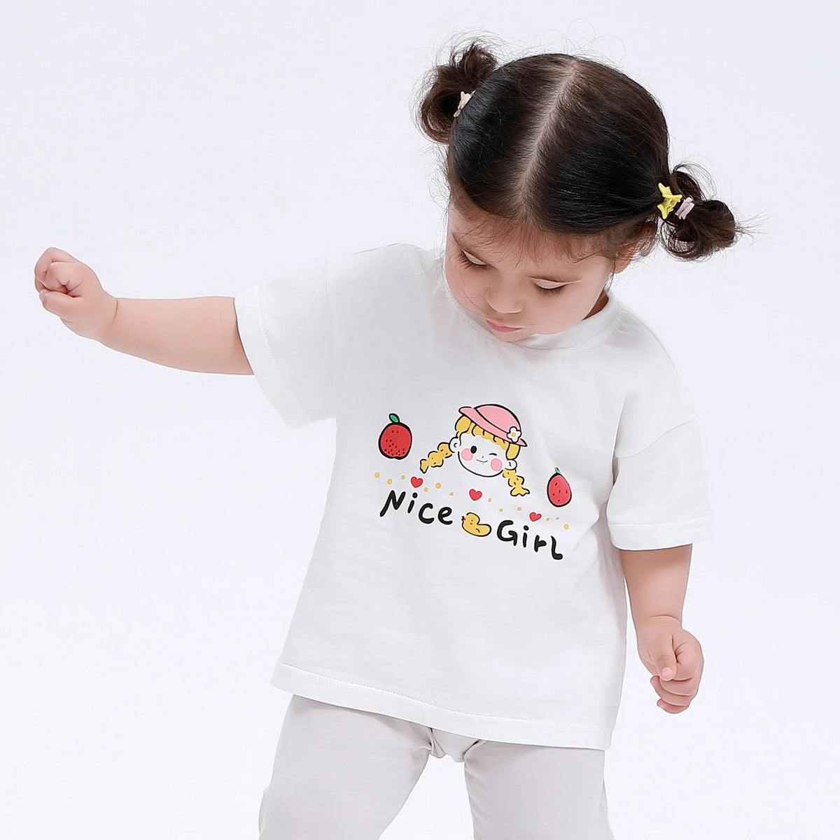 White Printed Street Look T.Shirt for Baby Girl Image