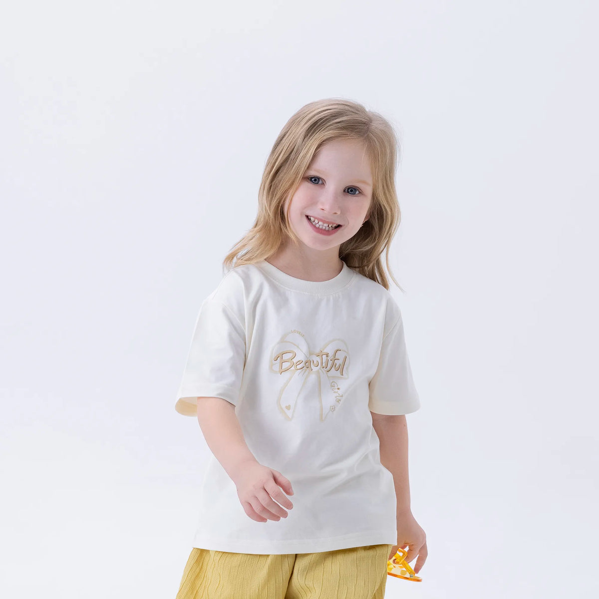 Beige Printed Fashion T.Shirt For Girls Image