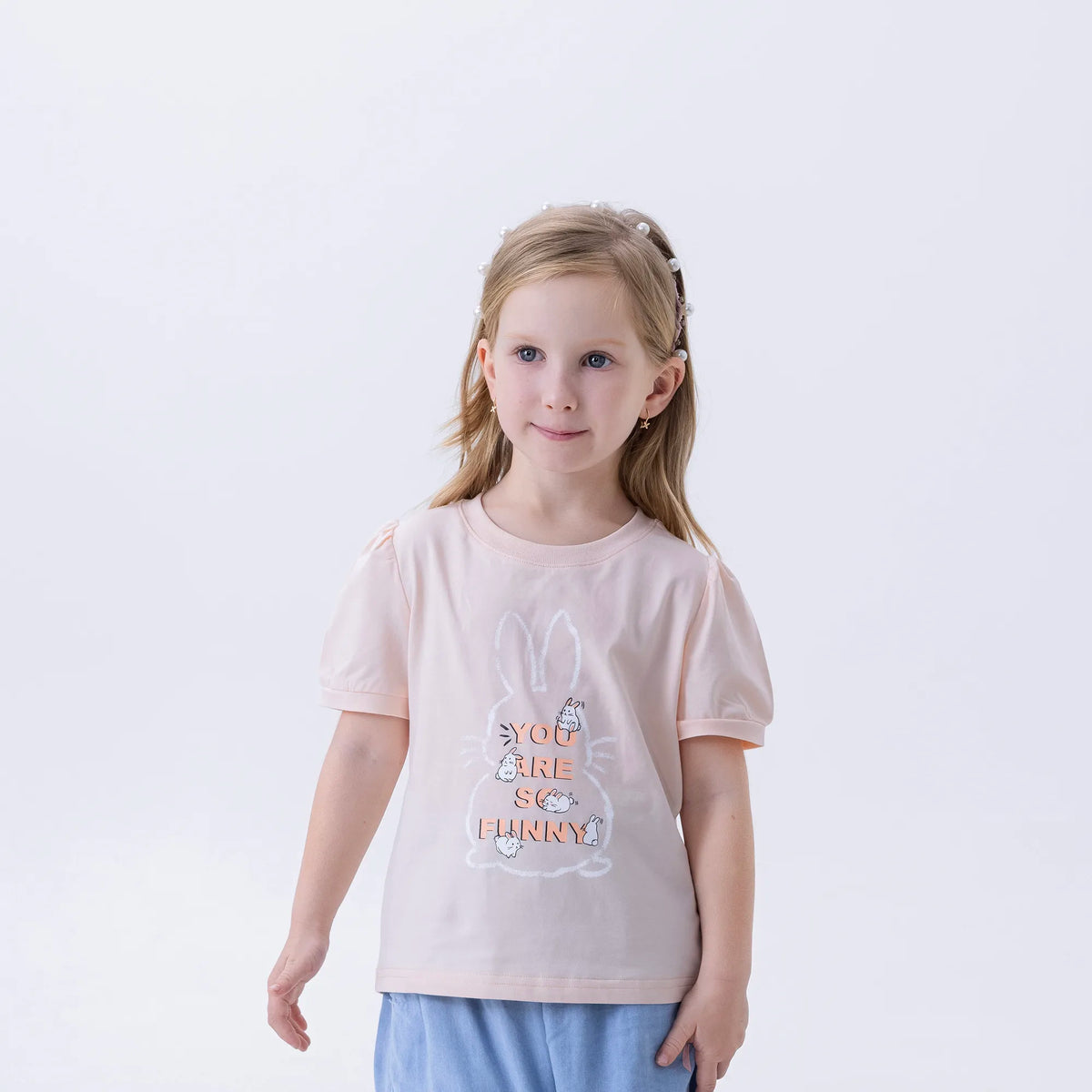 Light Orange Printed Fashion T.Shirt For Girls Image