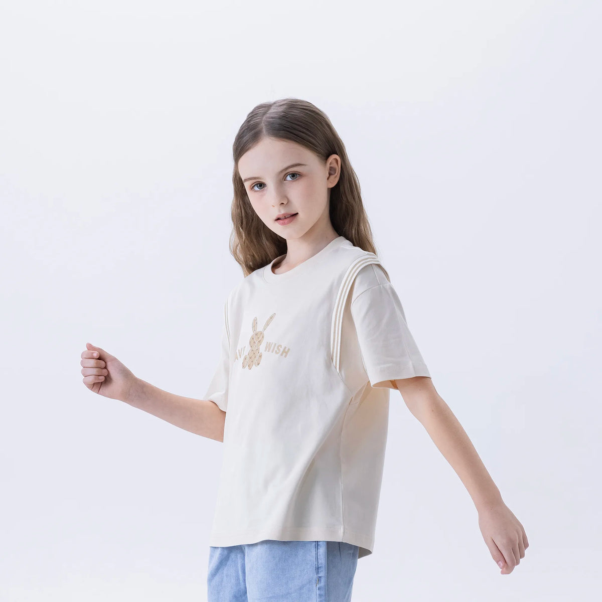 Beige Printed Fashion T.Shirt For Girls Image