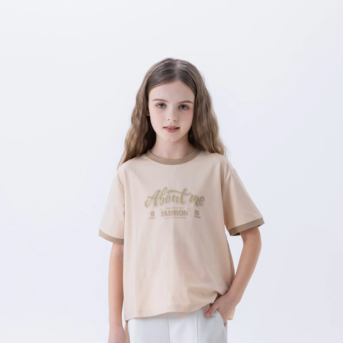 Khaki Printed Fashion T.Shirt For Girls Image