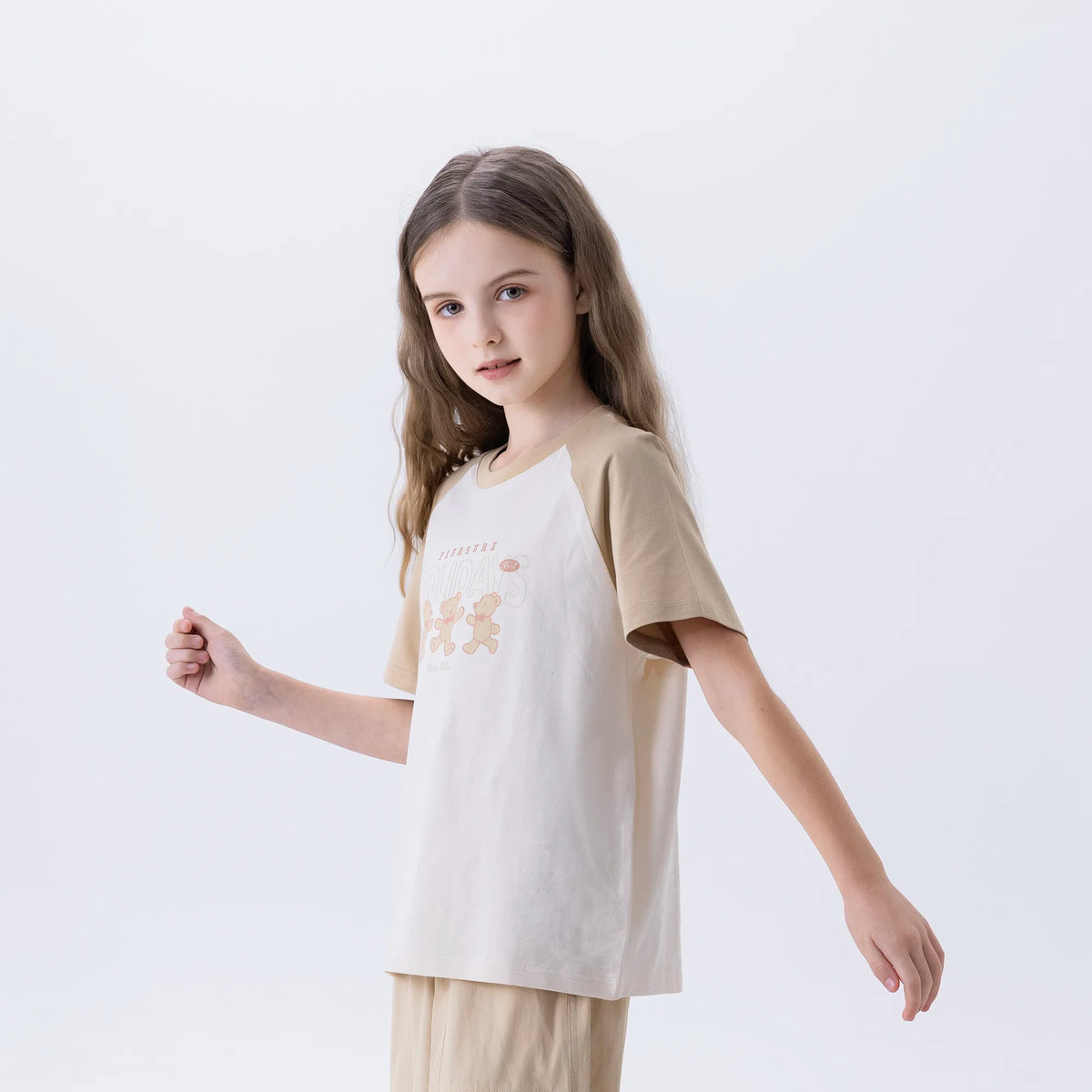 Beige Printed Fashion T.Shirt For Girls Image