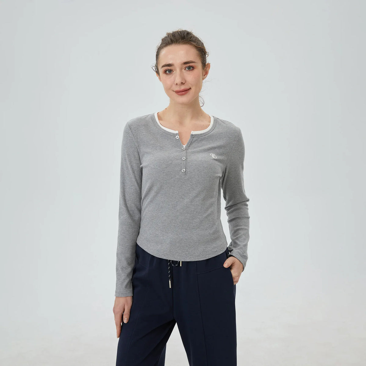 Light Grey Embroidery T.Shirt for Women Image