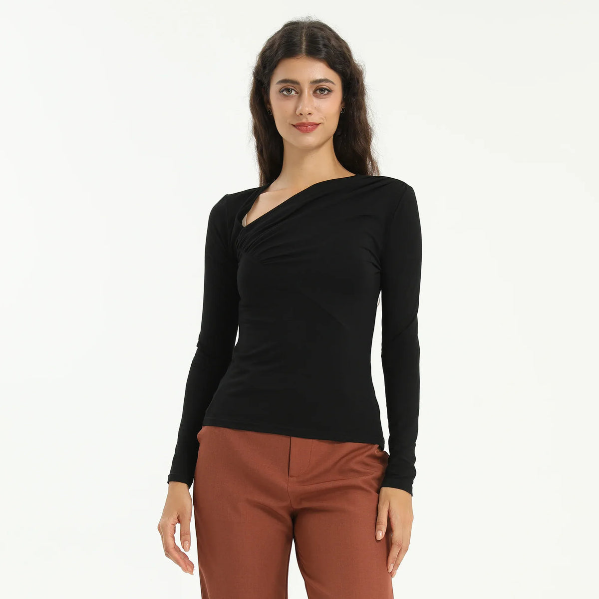 Black Elegant Plain T.Shirt for Women Image