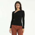 Black Elegant Plain T.Shirt for Women Image