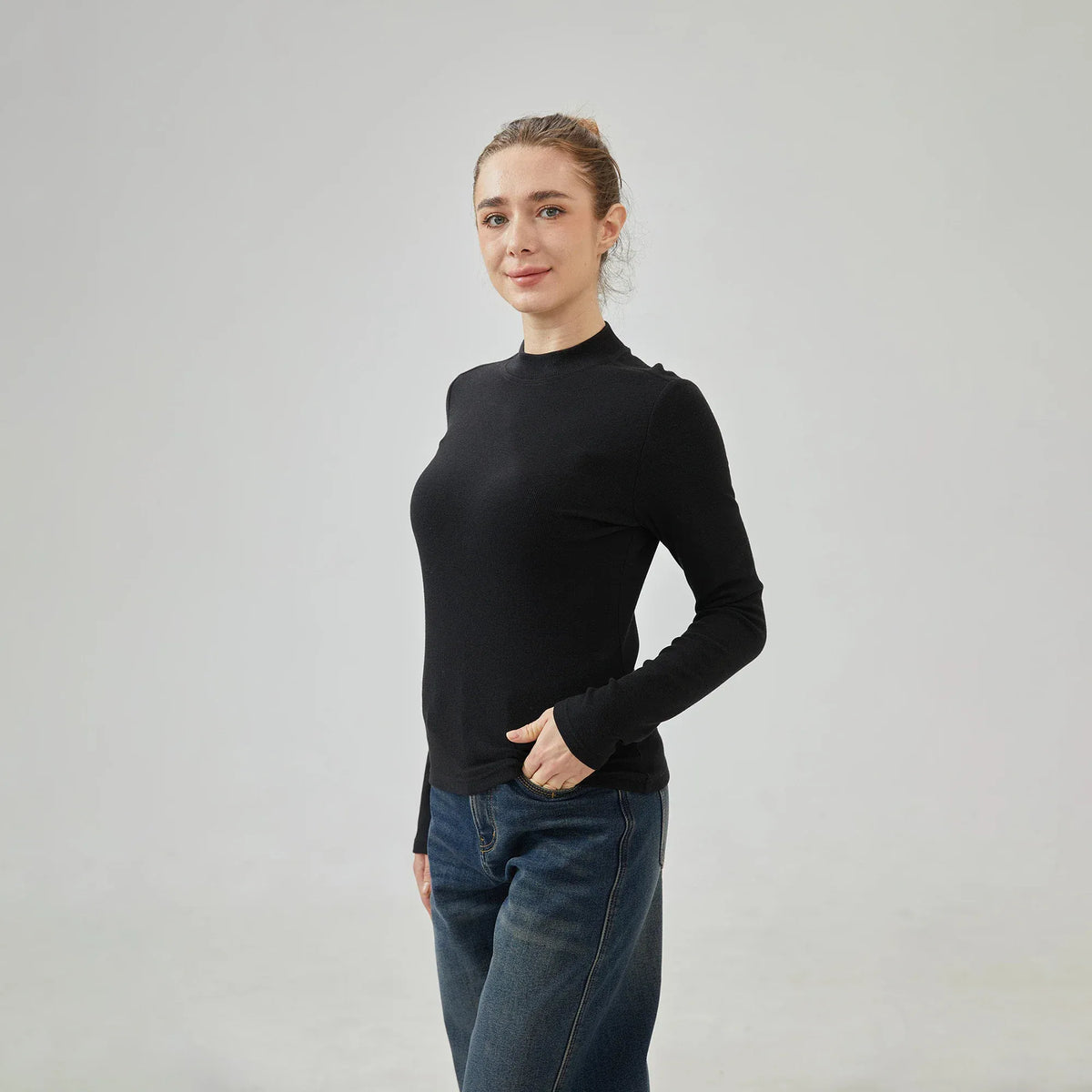 Black Plain Slim Sleeve T.Shirt with Tight for Women Image