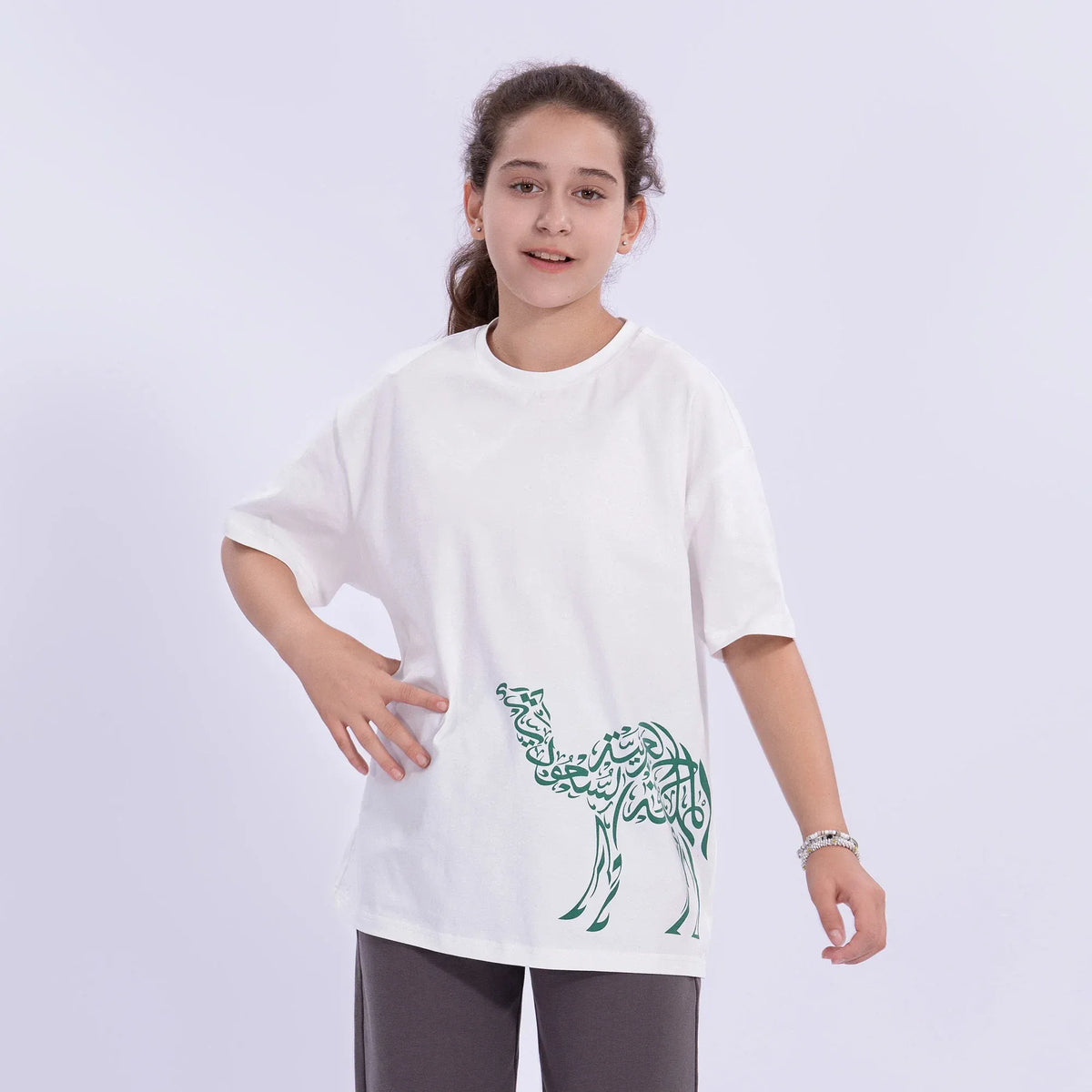 White Printed Casual T.Shirt for Girls Image
