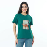 Green Casual Printed T.Shirt for Women Image