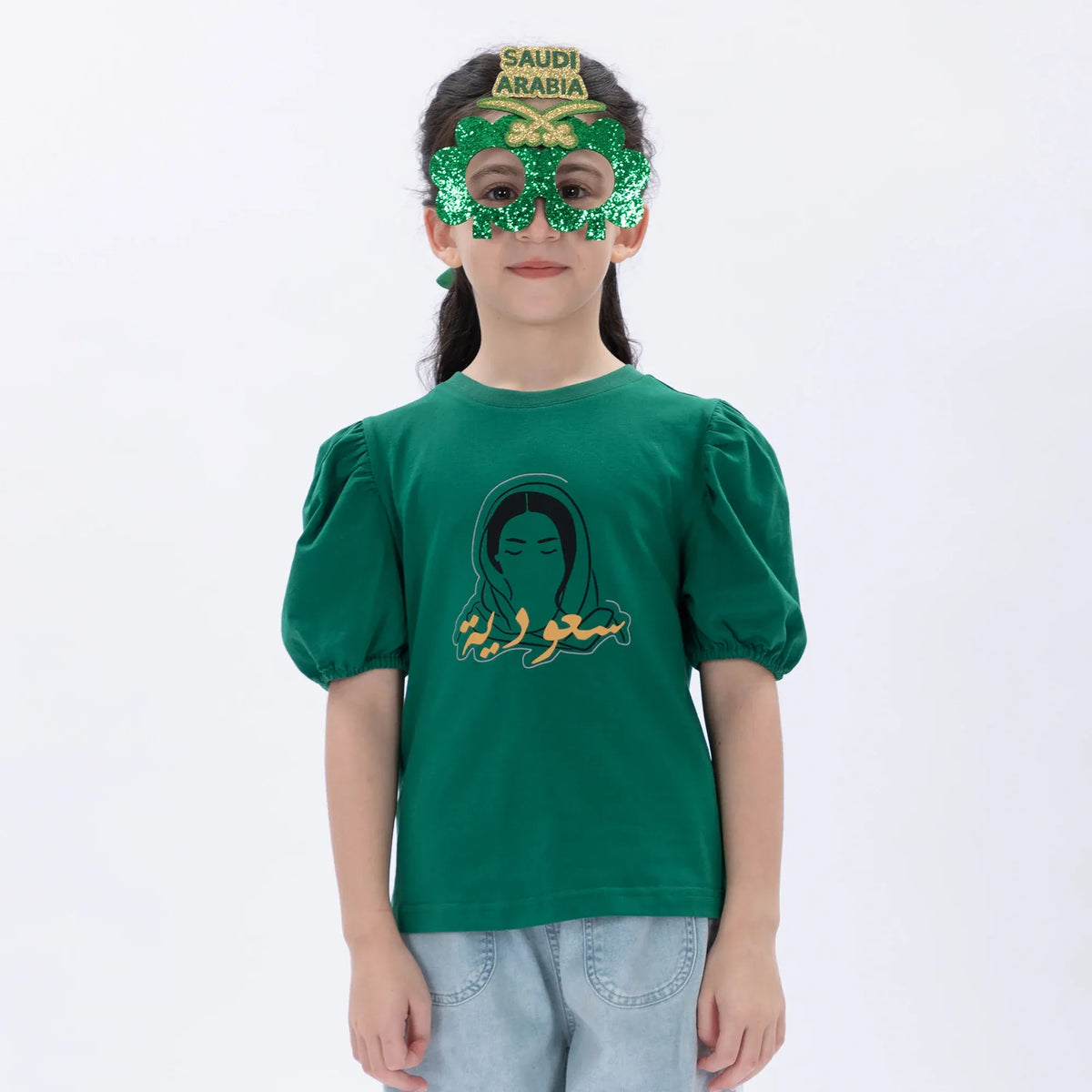Green Printed Casual T.Shirt for Girls Image