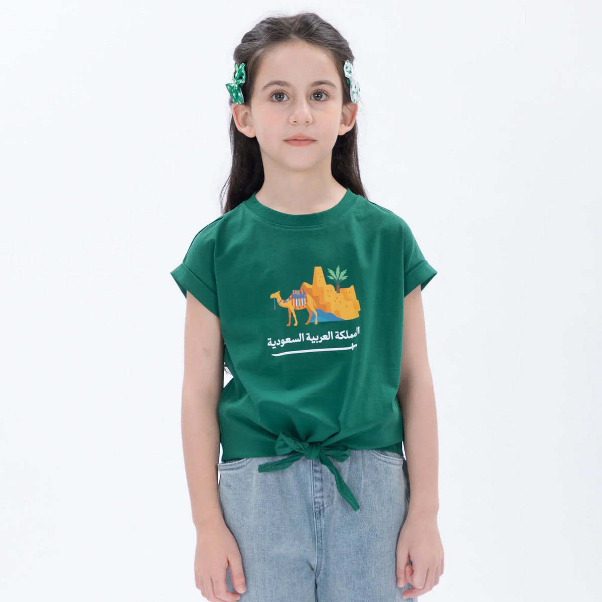 Green Printed Casual T.Shirt for Girls Image