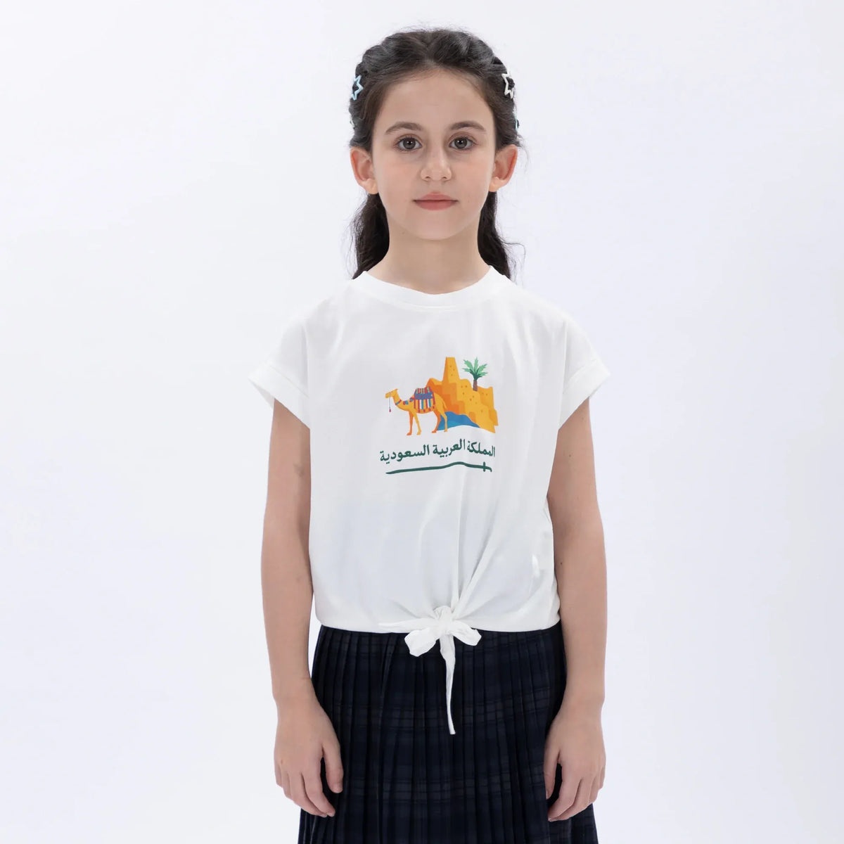 White Printed Casual T.Shirt for Girls Image