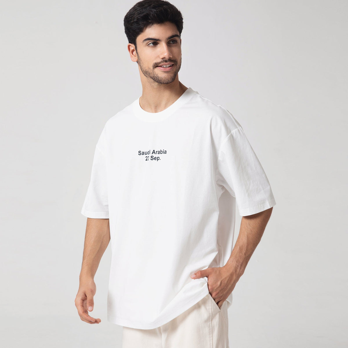 White Printed Casual T.Shirt for Men Image