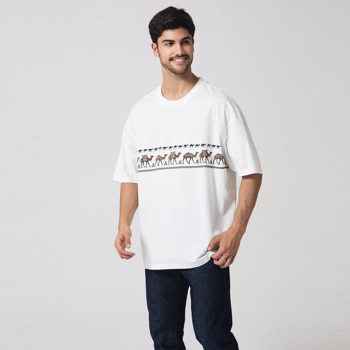 White Printed Casual T.Shirt for Men Image