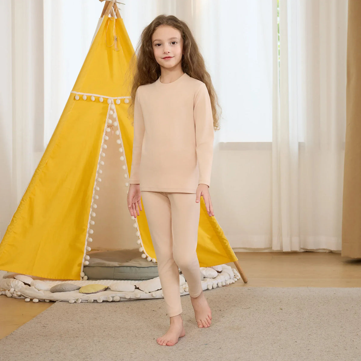 Light Beige Solid Thermal Set-2Pc for Girls Image