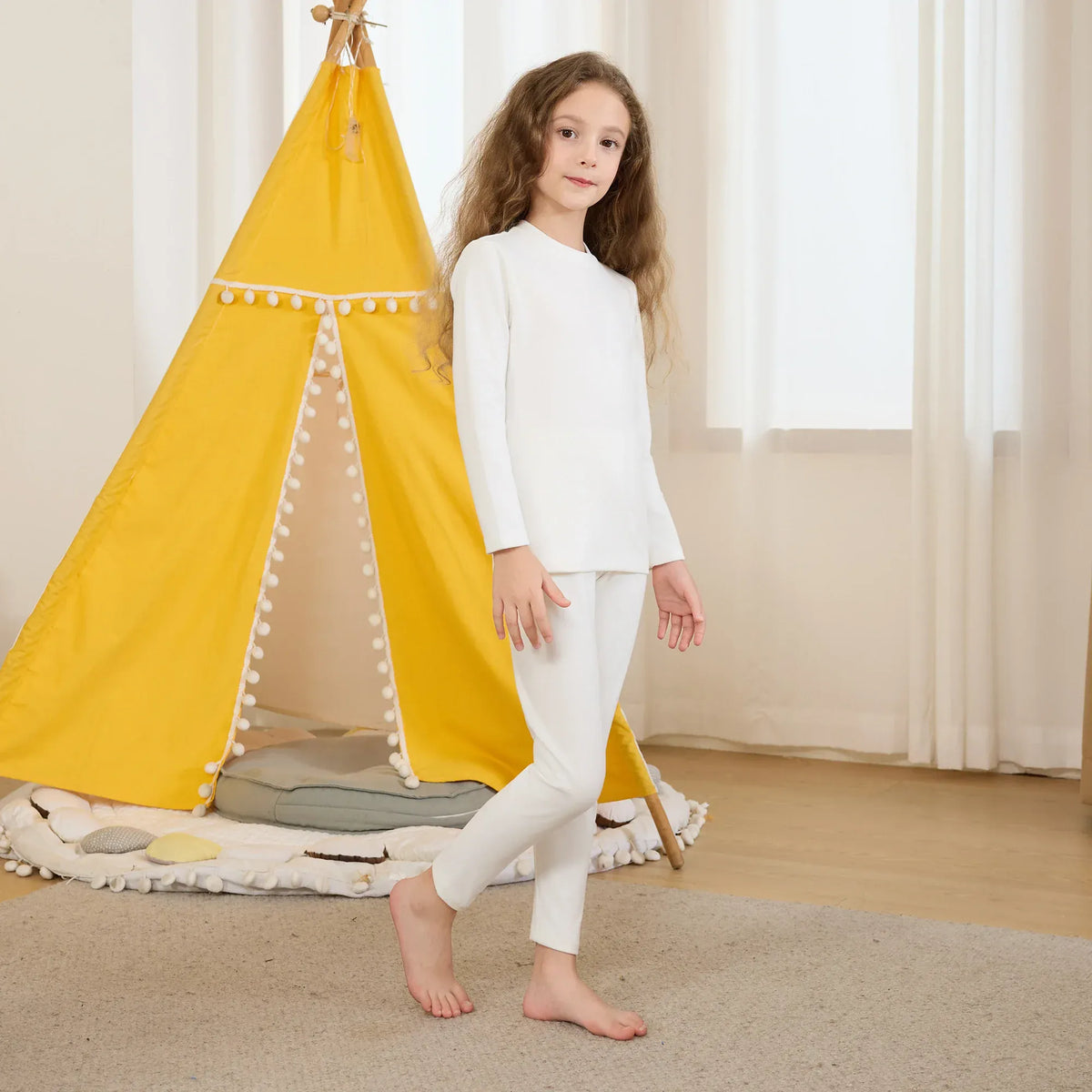 Off White Solid Thermal Set-2Pc for Girls Image