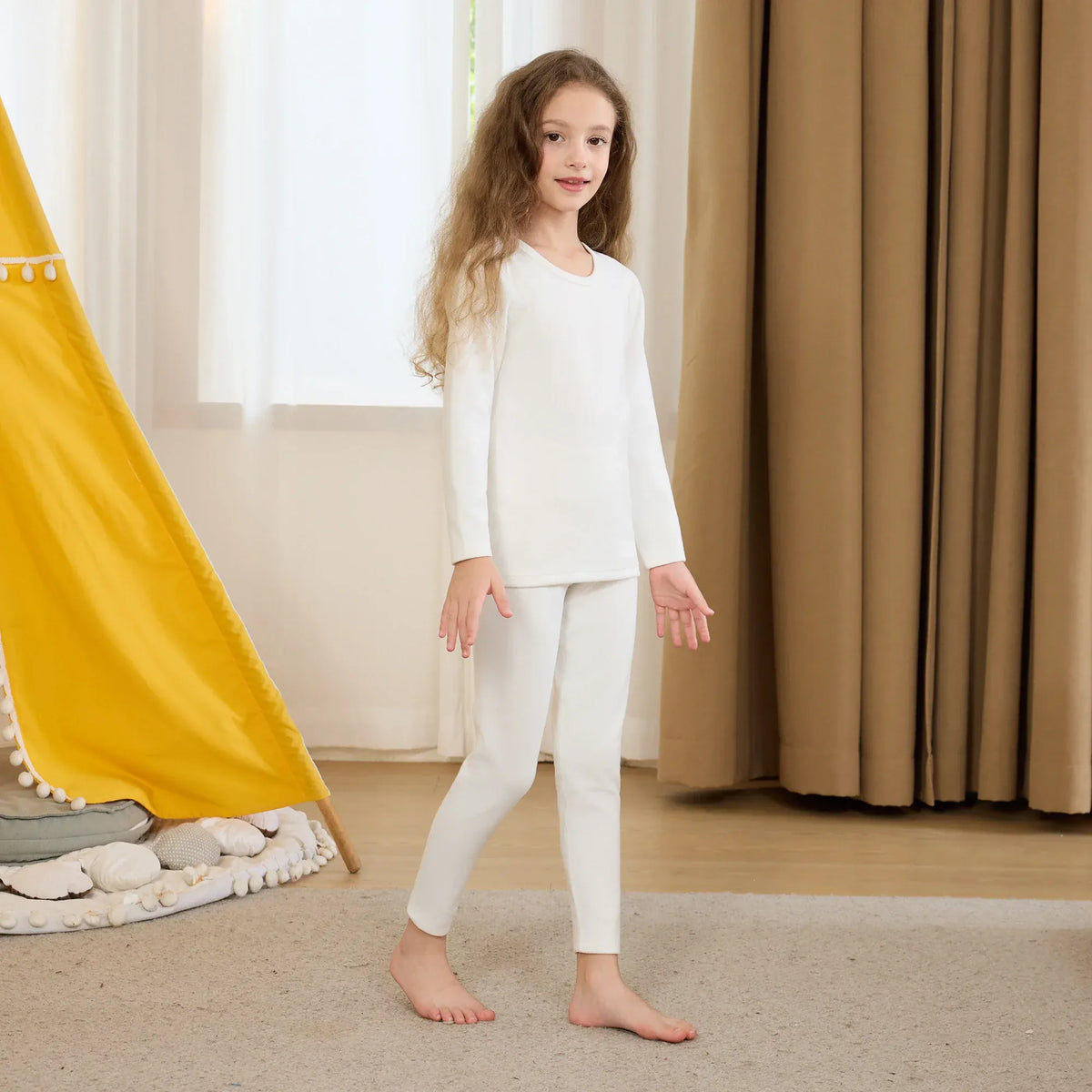 Off White Plain Thermal Set-2Pc for Girls Image