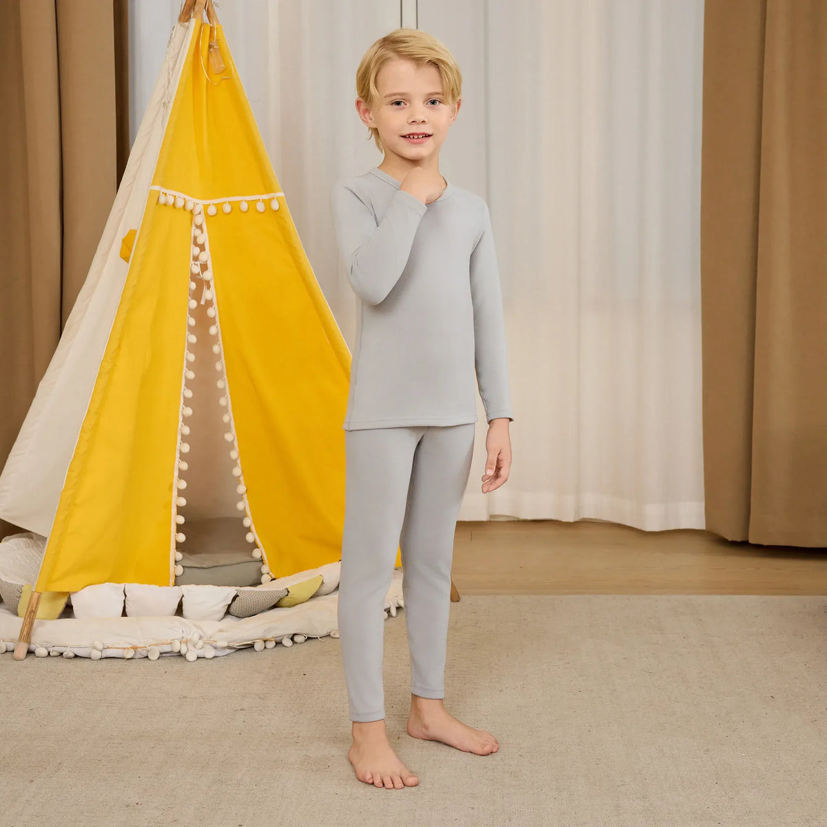 Grey Plain Thermal Set-2Pc for Boys Image