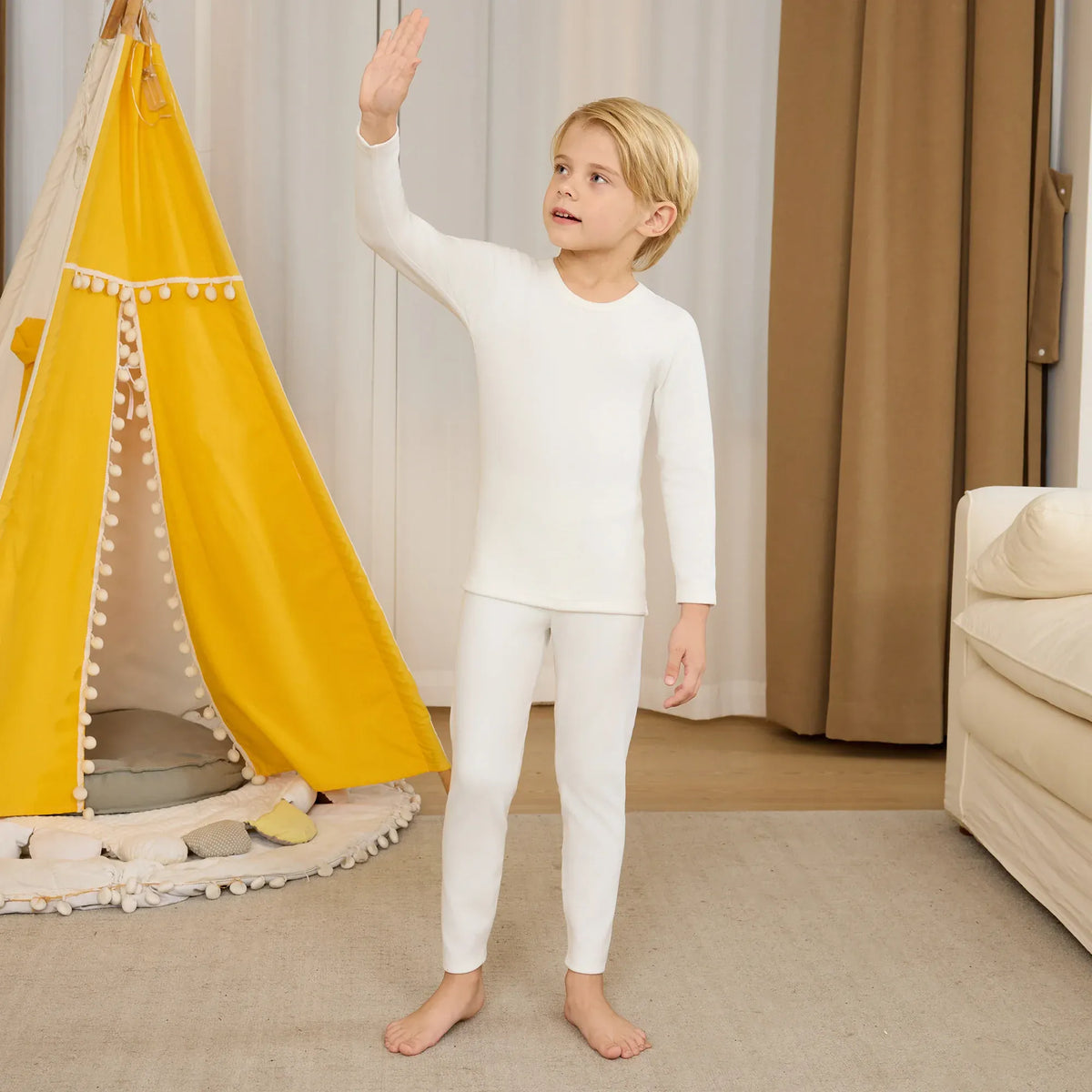 Off White Plain Thermal Set-2Pc for Boys Image
