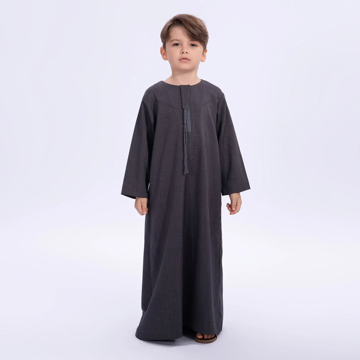Dark Grey Embroidery Thoub for Boys Image