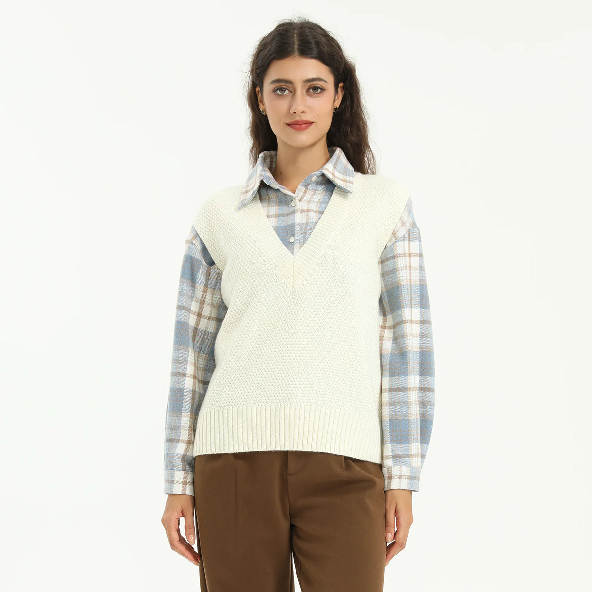 Beige Elegant Jacquard Waistcoat for Women Image