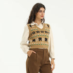 Khaki Elegant Jacquard Waistcoat for Women Image