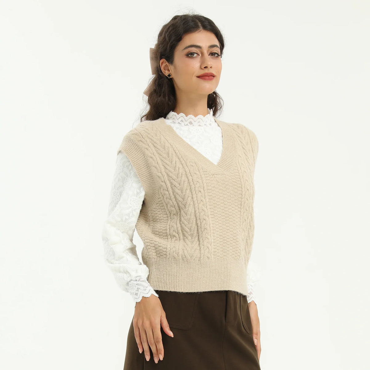 Beige Elegant Jacquard Waistcoat for Women Image