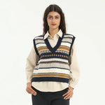 Dark Blue Elegant Striped Waistcoat for Women Image