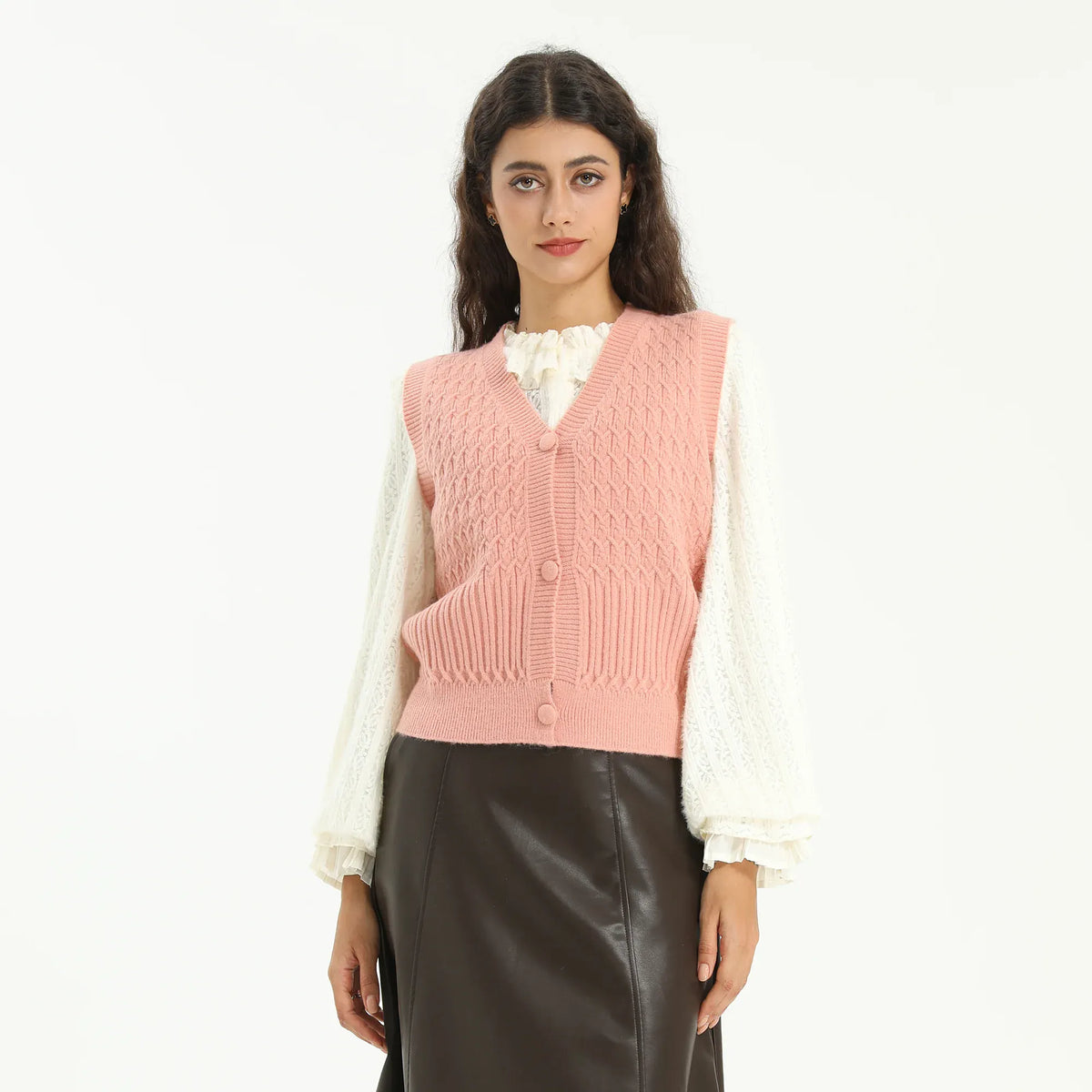 Pink Elegant Jacquard Waistcoat for Women Image