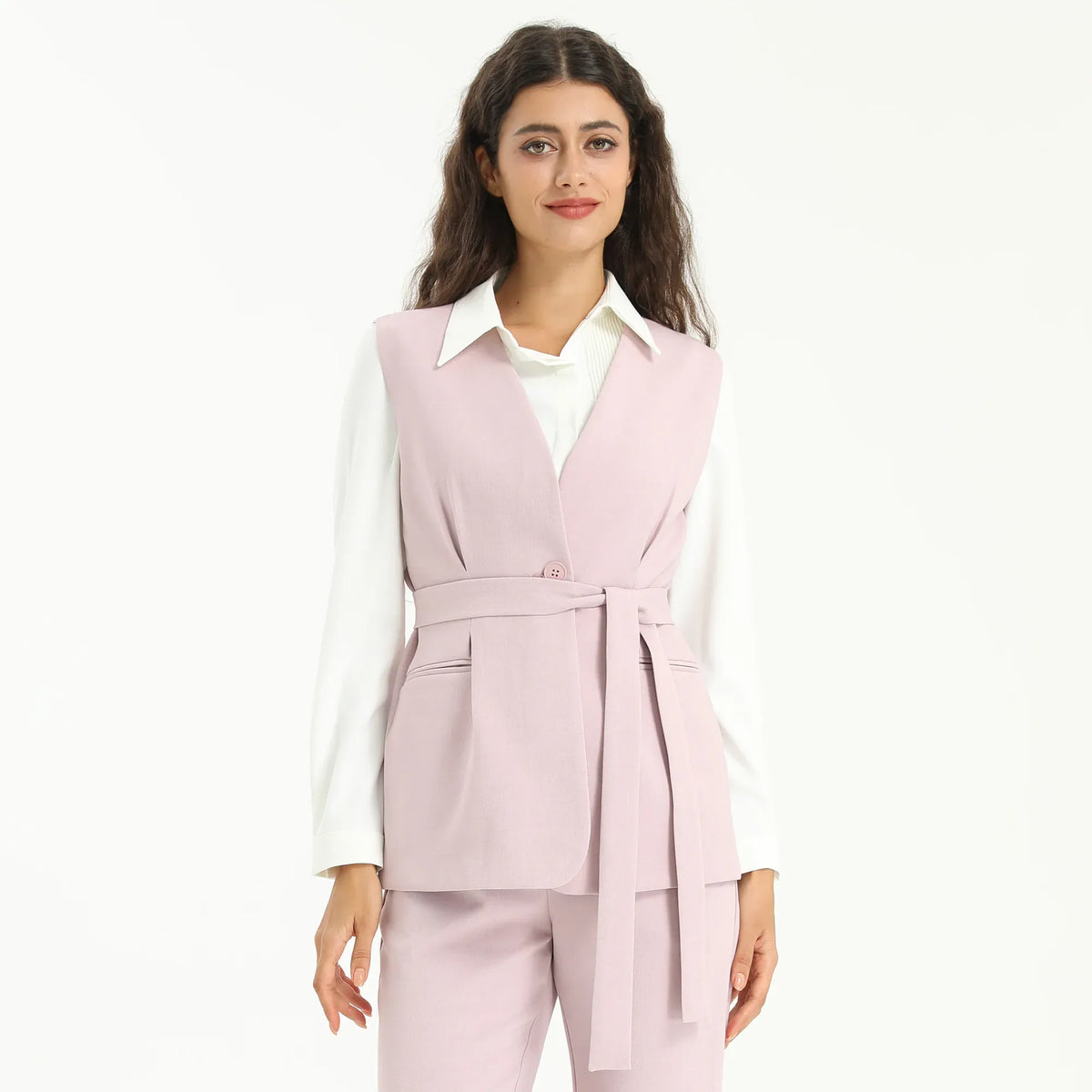 Pink Elegant Solid Waistcoat for Women Image