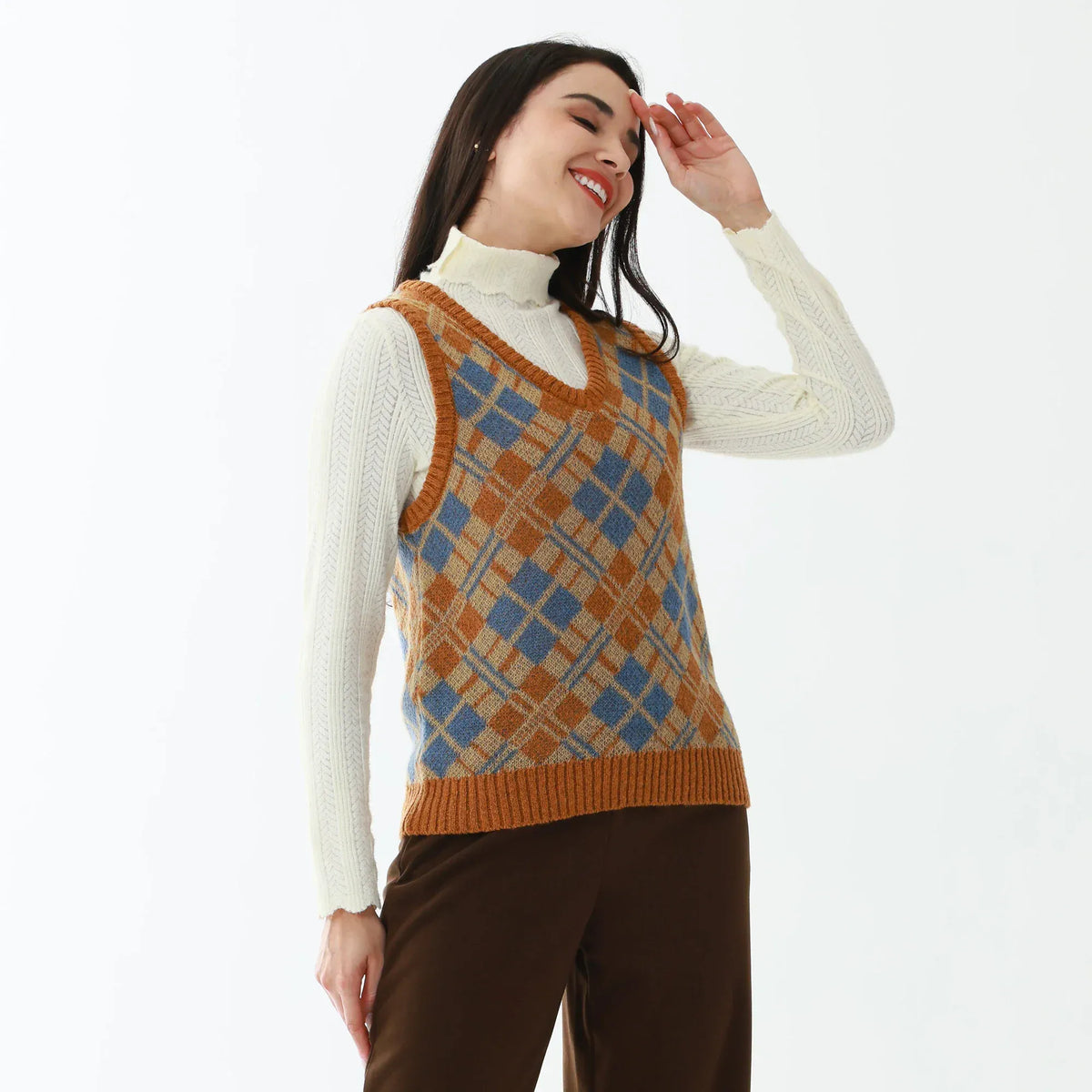 Elegant Checked Waistcoat for Women Image