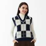 Dark Blue Elegant Checked Waistcoat for Women Image