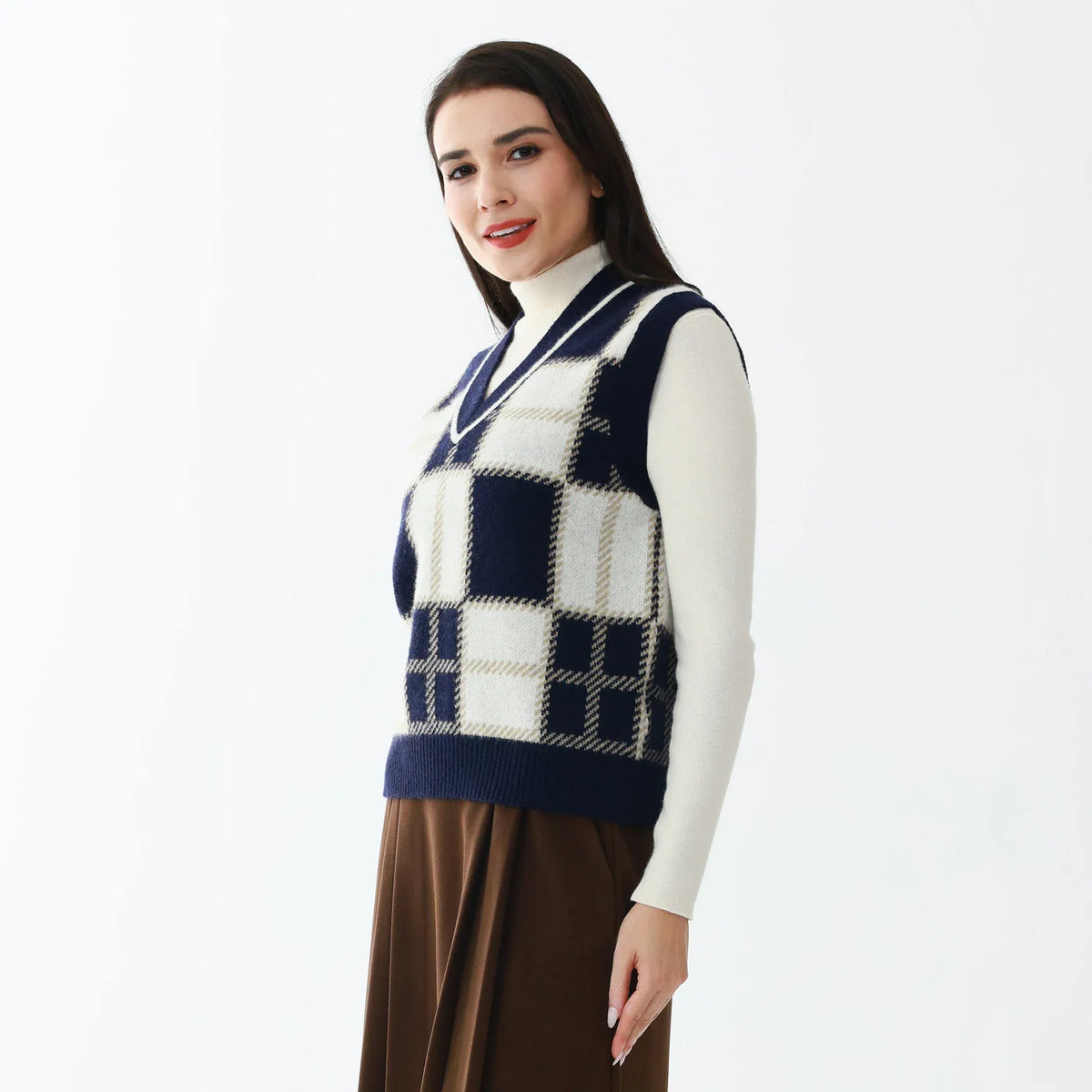 Elegant Checked Waistcoat for Women Image