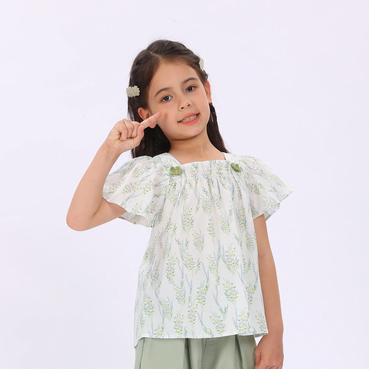 Green Floral Blouse for Girls Image