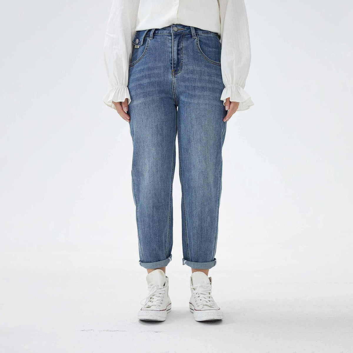 بنطال جينز بخصر مطاطى وزر إغلاق للنساء