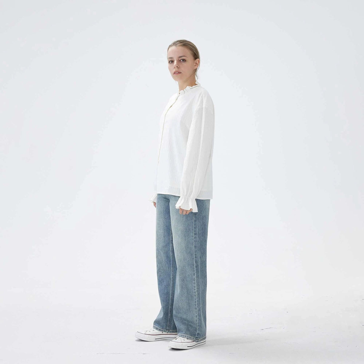 بنطال جينز بخصر مطاطى وزر إغلاق للنساء