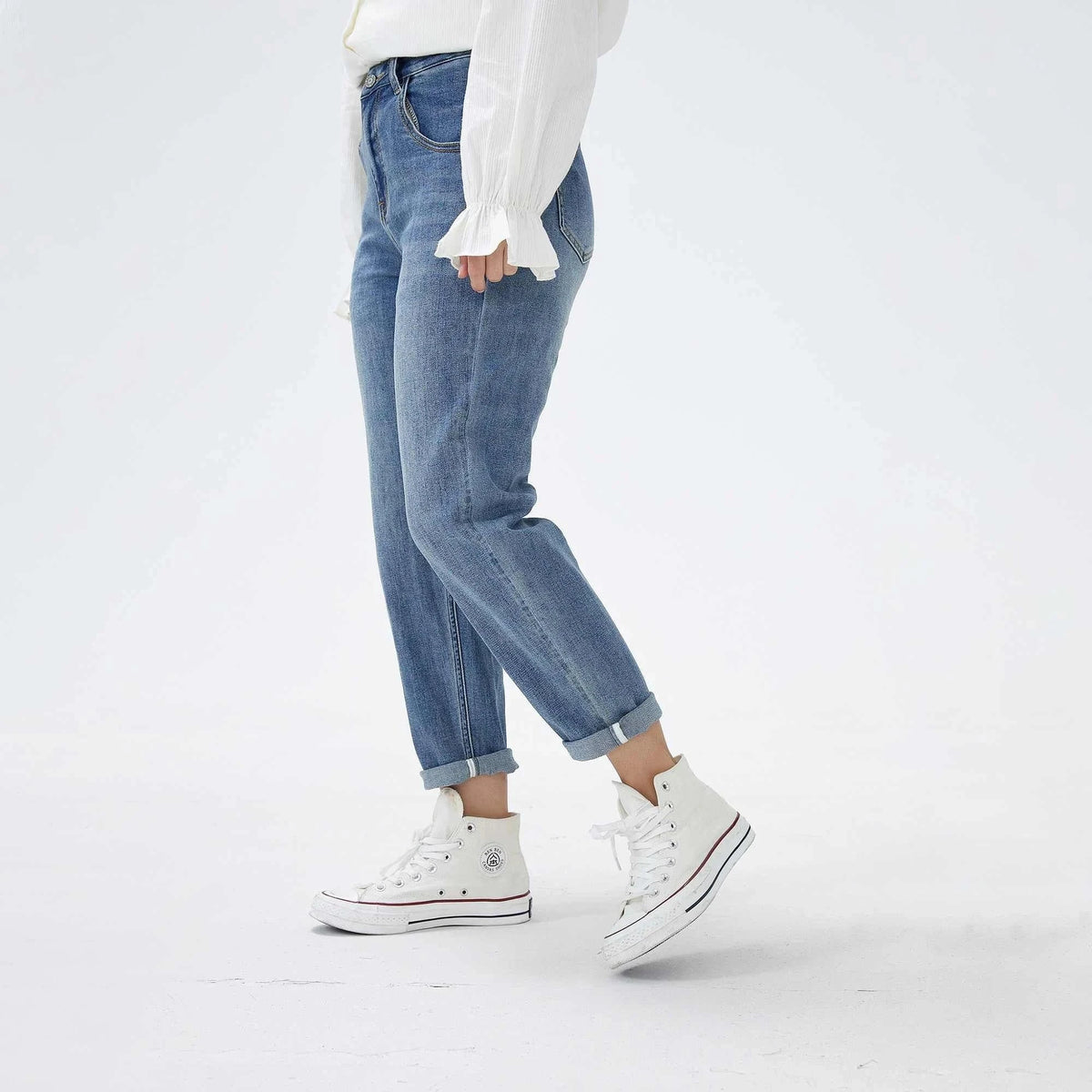 بنطال جينز بخصر مطاطى وزر إغلاق للنساء