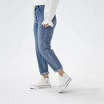 بنطال جينز بخصر مطاطى وزر إغلاق للنساء