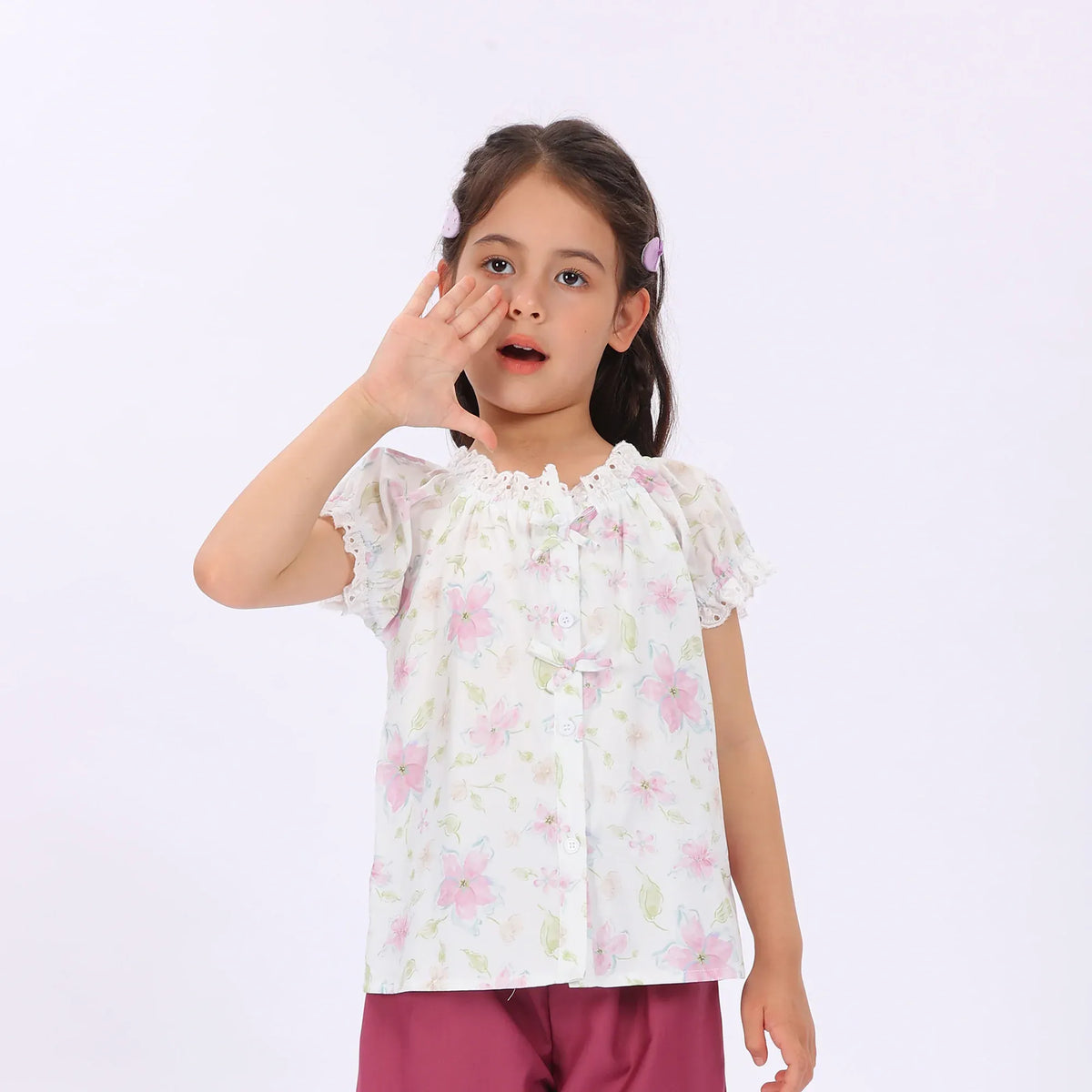 Pink Floral Shirt for Girls Image